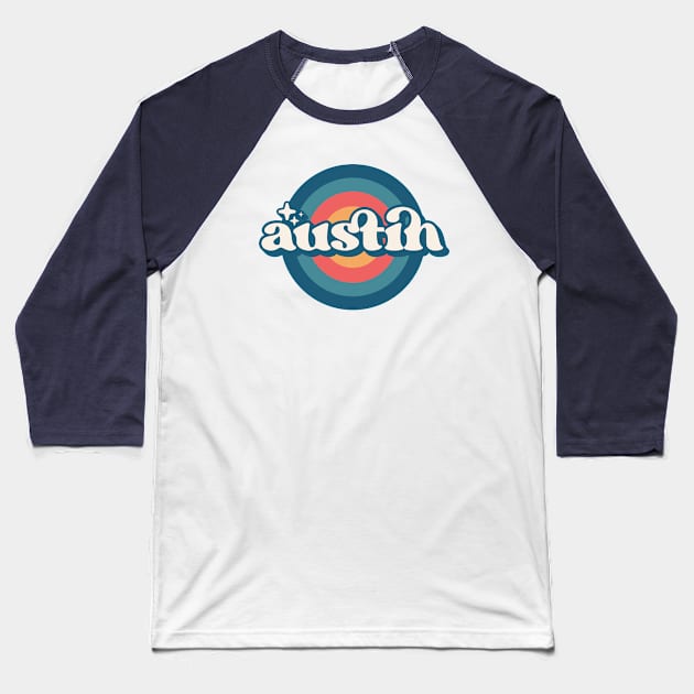 Vintage Austin Sunset Seal // Retro City Emblem for Austin, Texas Baseball T-Shirt by Now Boarding